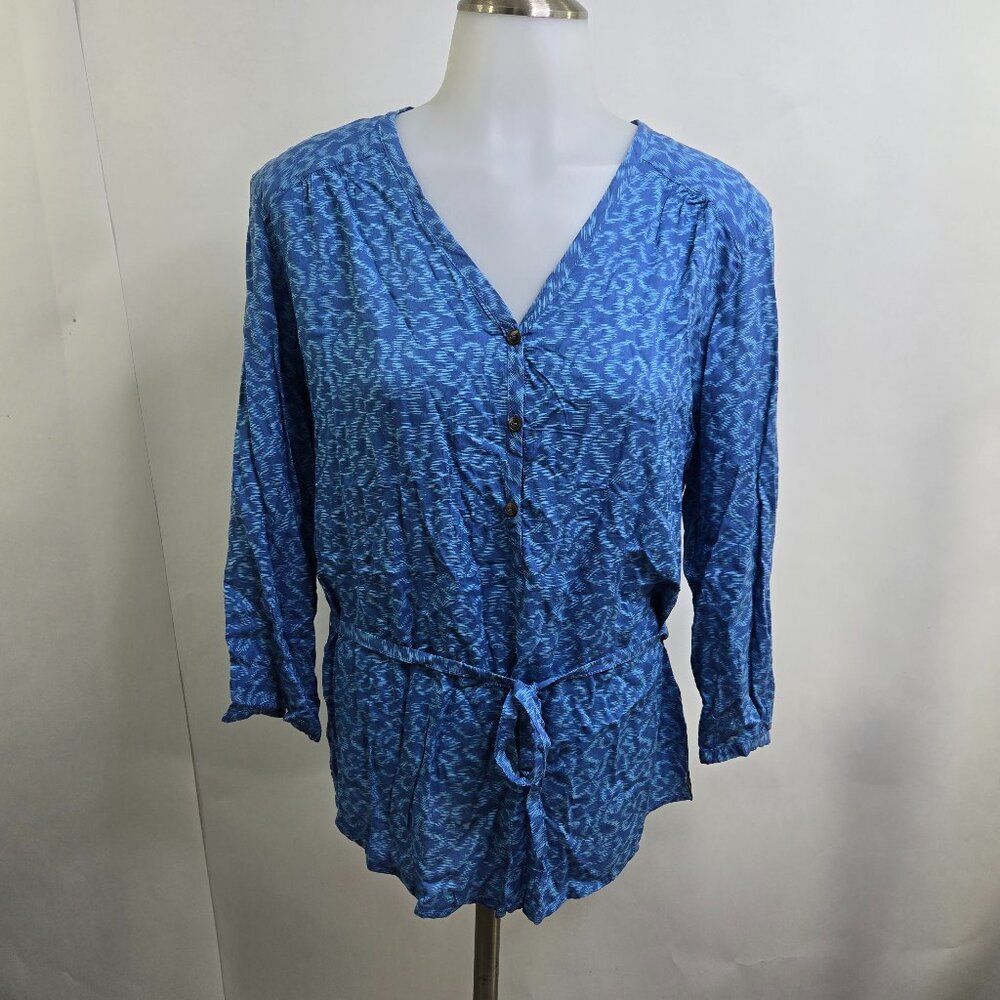 The North Face Womens Top S Blue Tie Button Front V-neck Bow Swirl